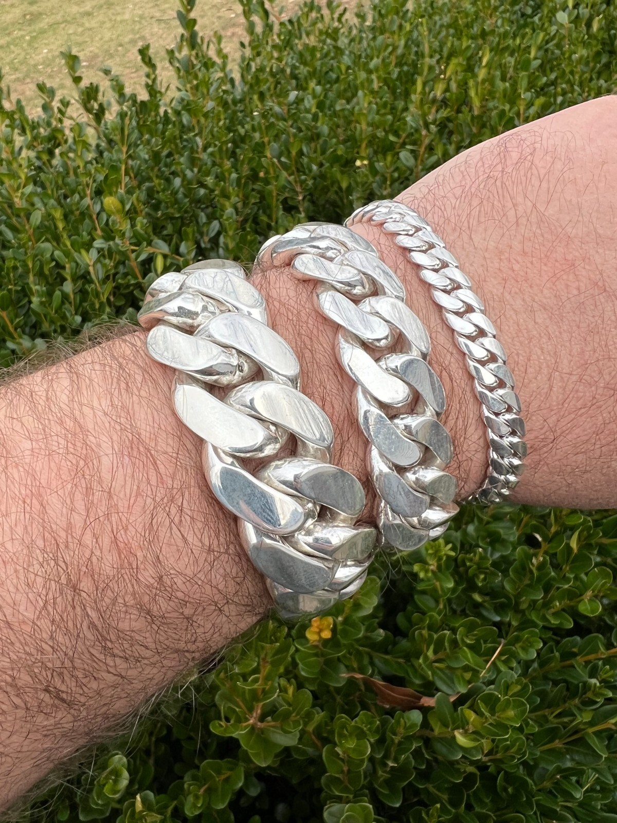 Real Handmade Tight Link Miami Cuban Chain Bracelet Or Necklace In 999 Silver