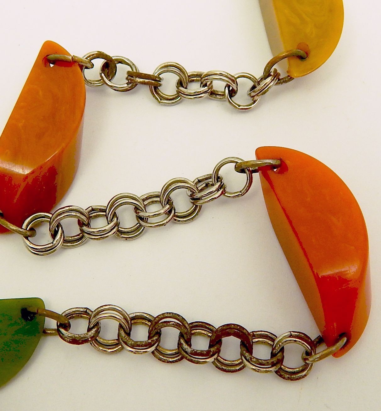 Bakelite Dangle Charm Bracelet + Matching AS IS Necklace Green Orange Yellow
