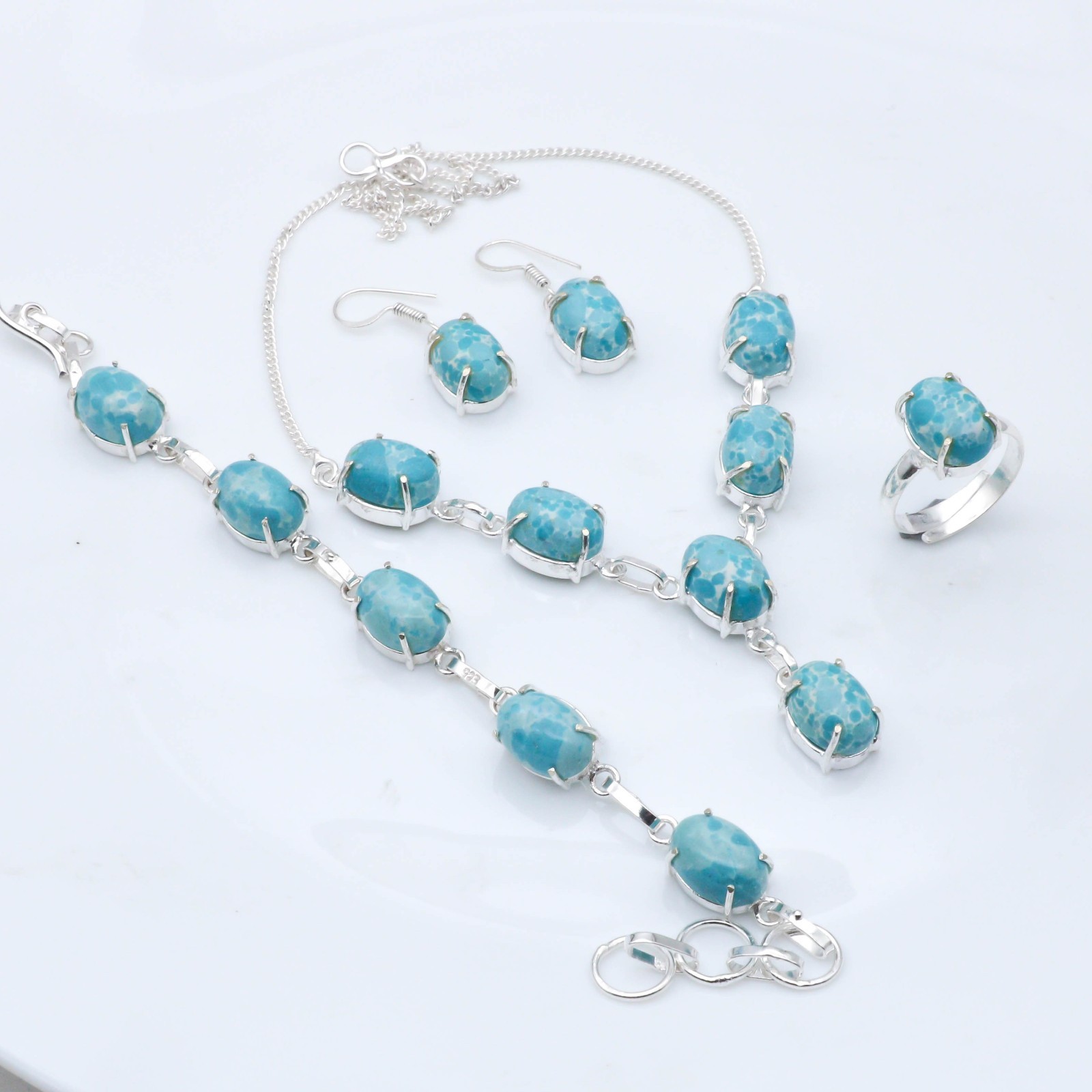 Larimar Gemstone 925 Sterling Silver Handmade Jewelry Set
