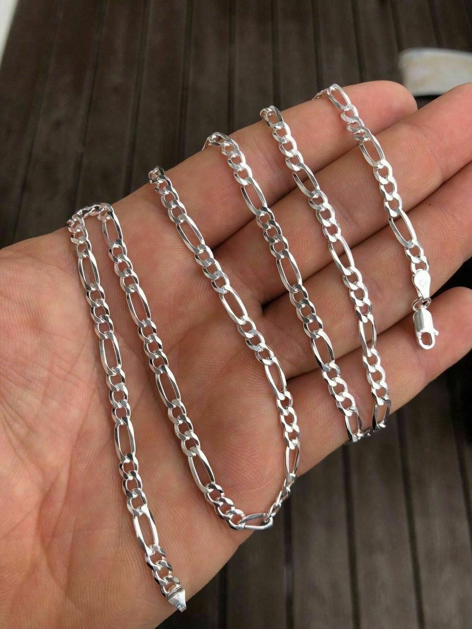 Solid 925 Sterling Silver Figaro Chain Necklace ITALY Men Women 4mm 16-30″