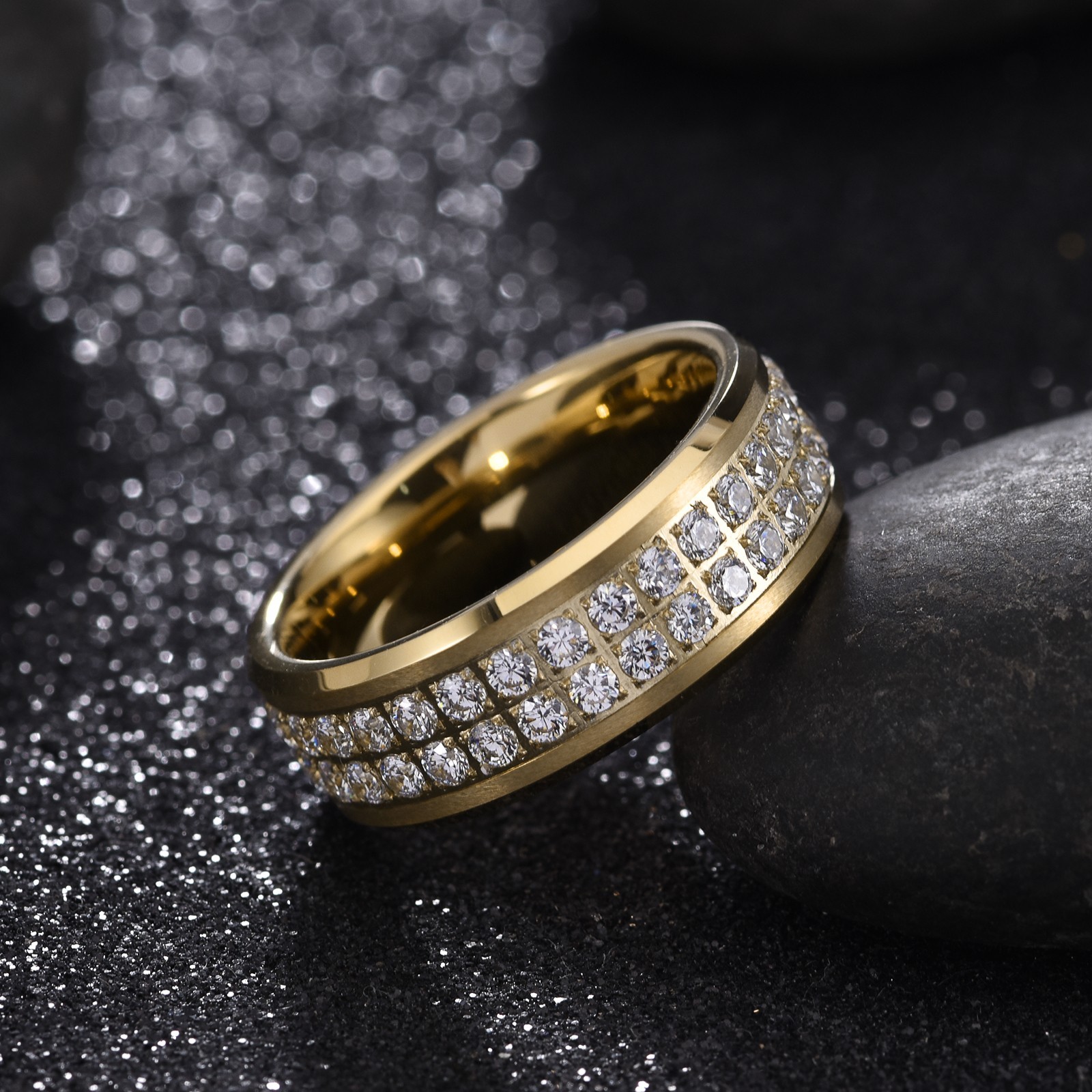 Tungsten Carbide Double Row Cz Design Ring 8MM w/ FREE Engraving size 8-14