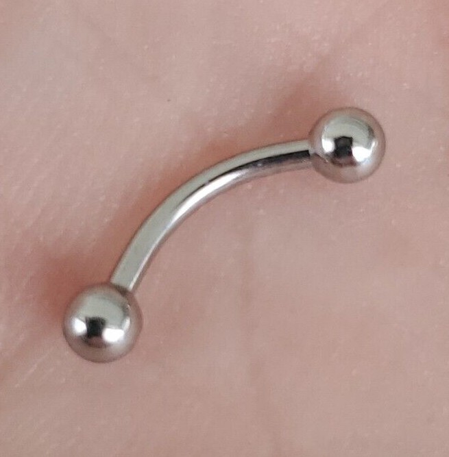 Surgical Steel Curved Barbell 18g 16g 14g 3mm Balls, 6mm 8mm 10mm 12mm Long -USA