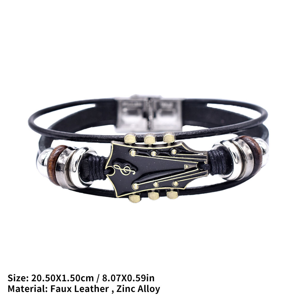 Retro Faux Leather Guitar Bracelet,Zinc Alloy Rock Music Guitar Bracelet ET