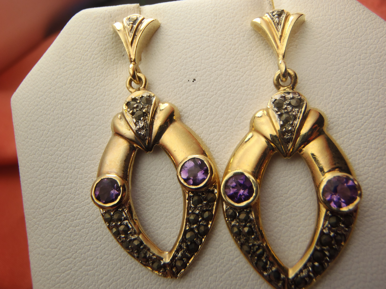 BEAUTIFUL Sterling Silver Marcasite & Purple Stone Earrings 7.7 Gram Lot 8018