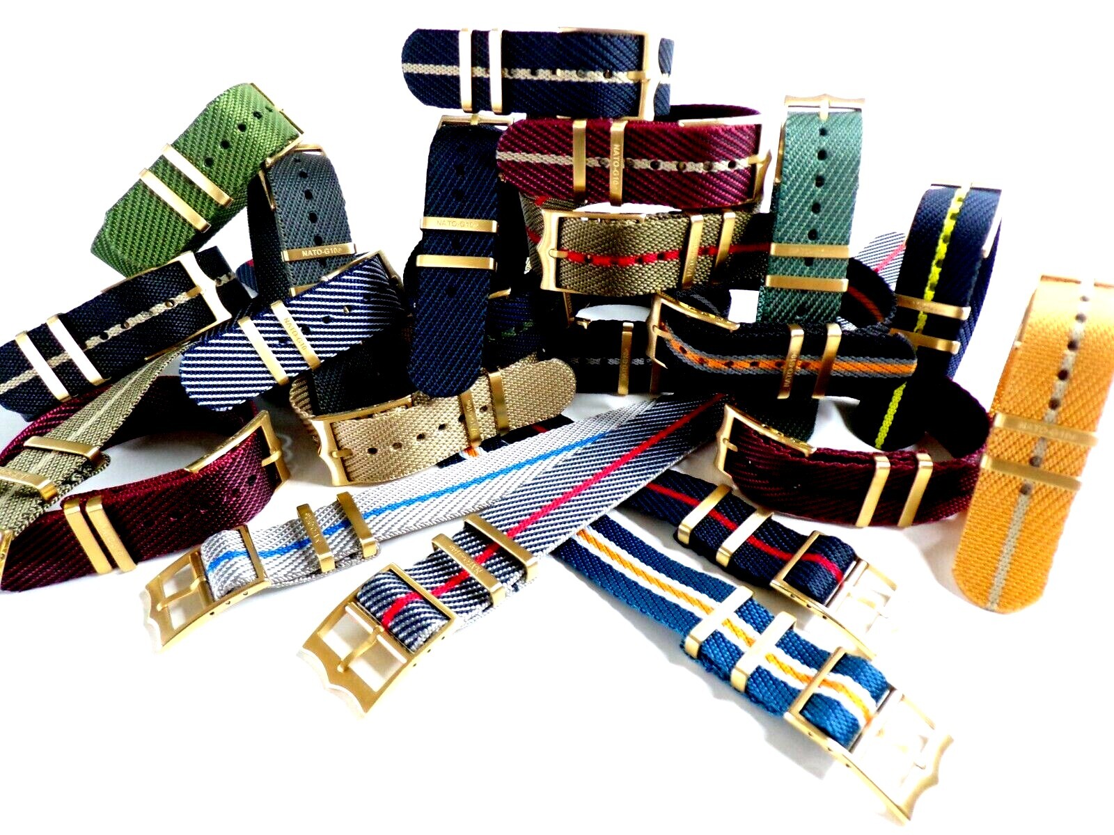 NATO ® 1pc Single Pass Twill Slant nylon GOLD Buckle watch band strap IW SUISSE