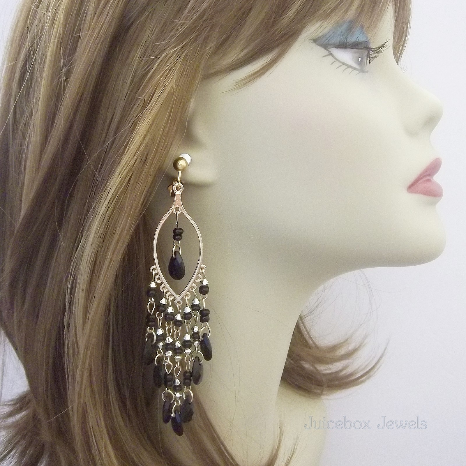 CLIP ON 4″ Chandelier Teardrop Dangle Non-Pierced Long Earrings 1 Pair