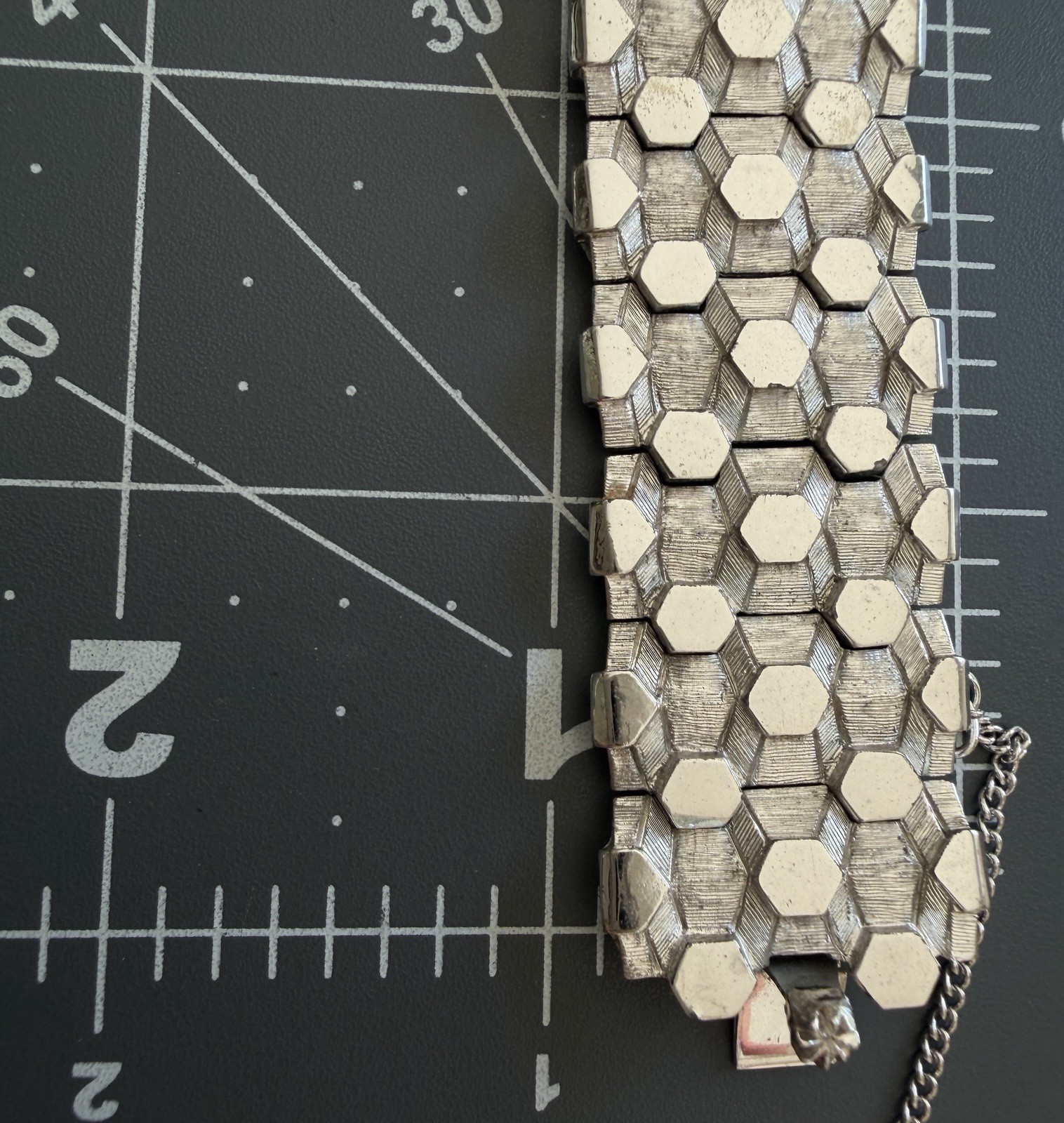 BOUCHER Signed 7804B Silver Hexagon Link Wide Gate Panel Bracelet Safety Chain 7