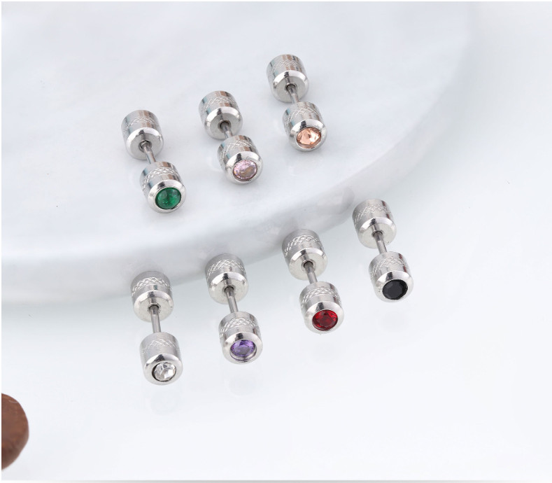 A Pair Surgical Titanium Steel Double Sided Screw Back CZ Stud Earrings 4mm PE65