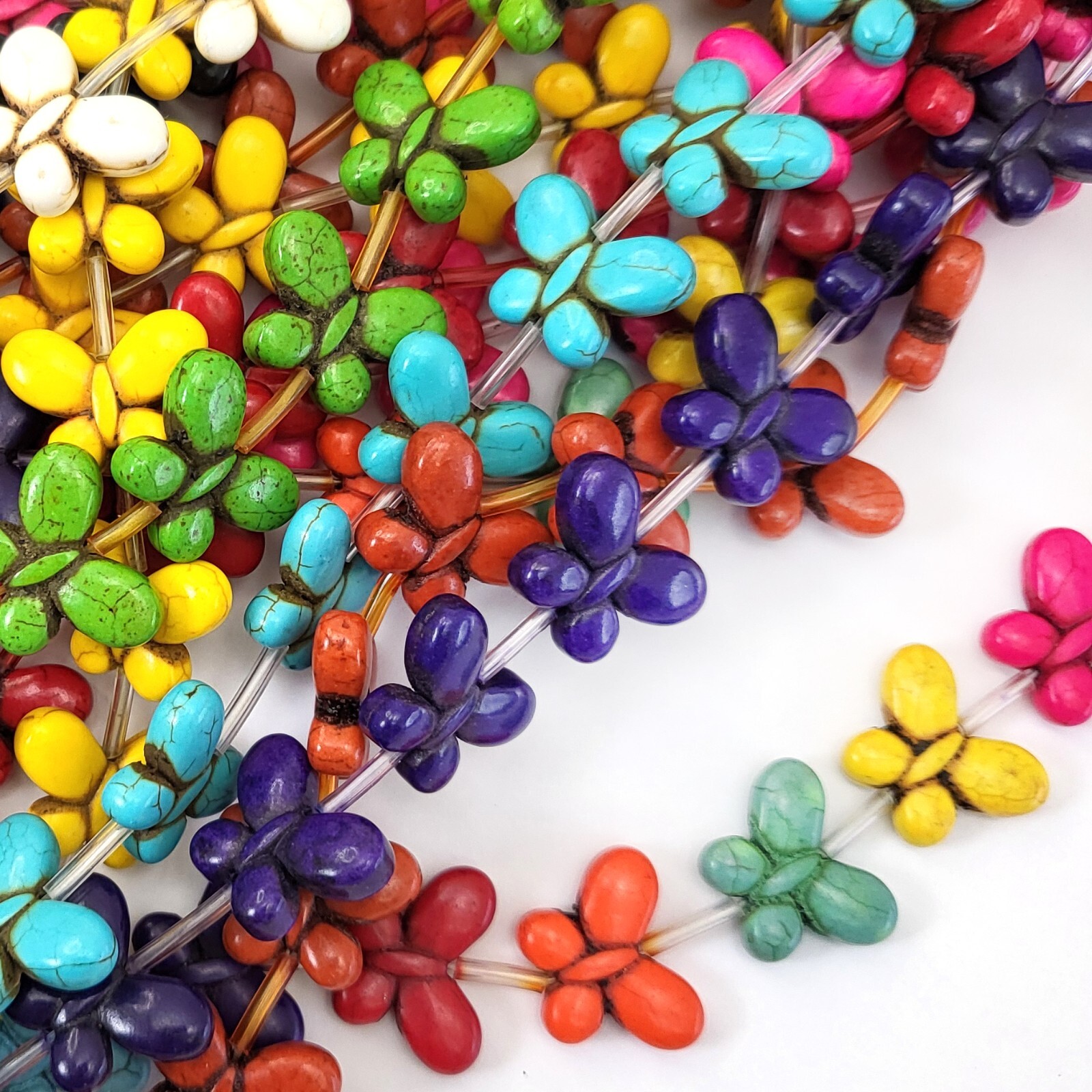 Butterfly Pendant Gemstone Bead Howlite Turquoise 15″ 20mm 35mm Summer Charm