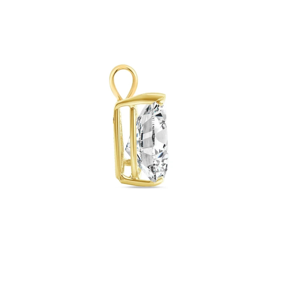 1 Ct Pear Lab Created Grown Diamond Real Solid 10K Yellow Gold Pendant Necklace