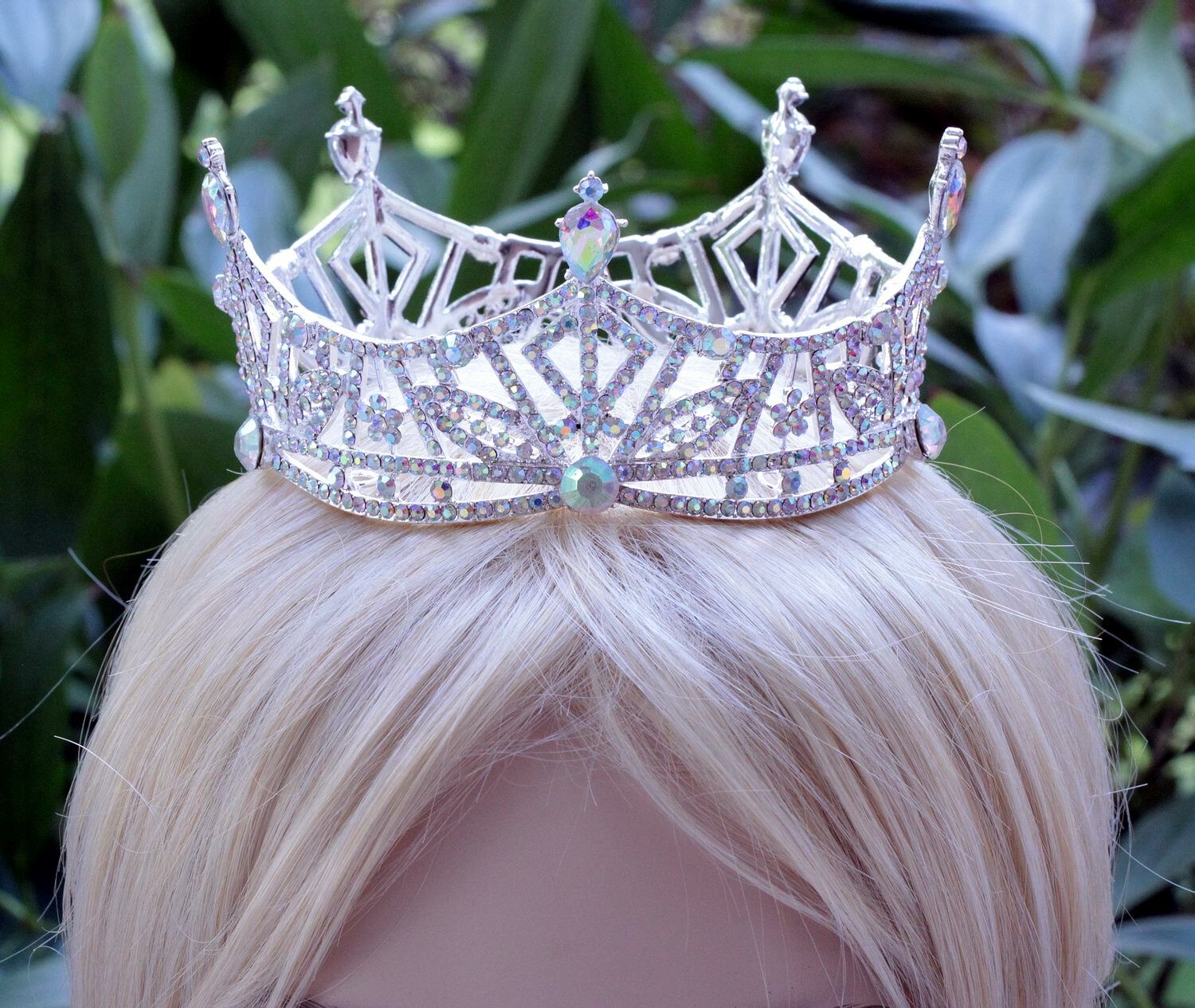 Miss America Crown Clear Austrian Rhinestone Hair Tiara Pageant T1299A White AB