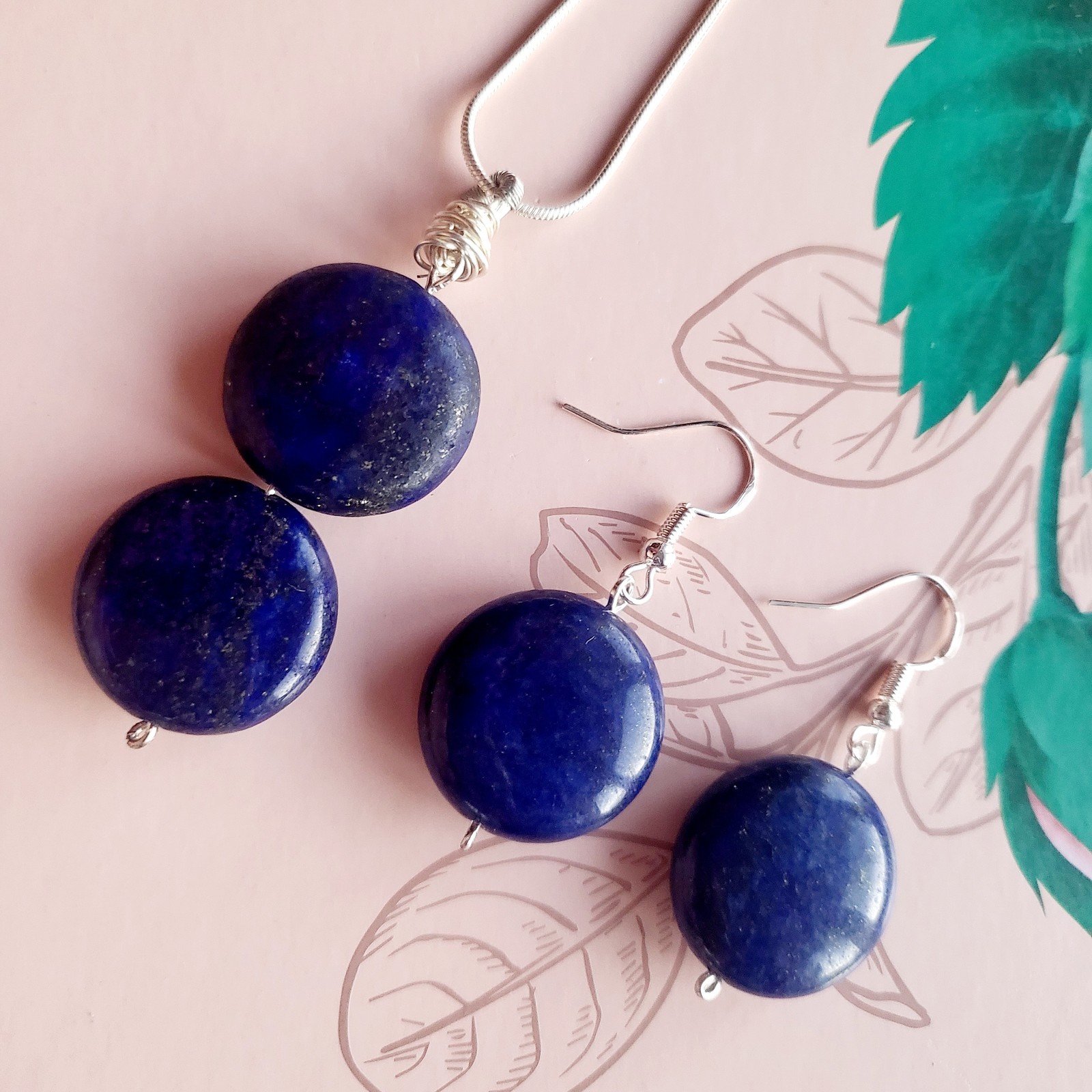 Lapis Lazuli Bead Necklace & Earring Set