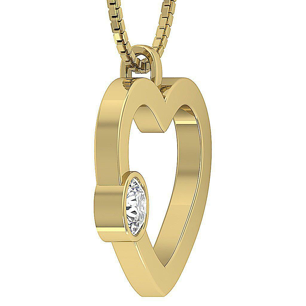 Solitaire Heart Pendant Necklace I1 G 0.25 Carat Natural Diamond 14K Yellow Gold