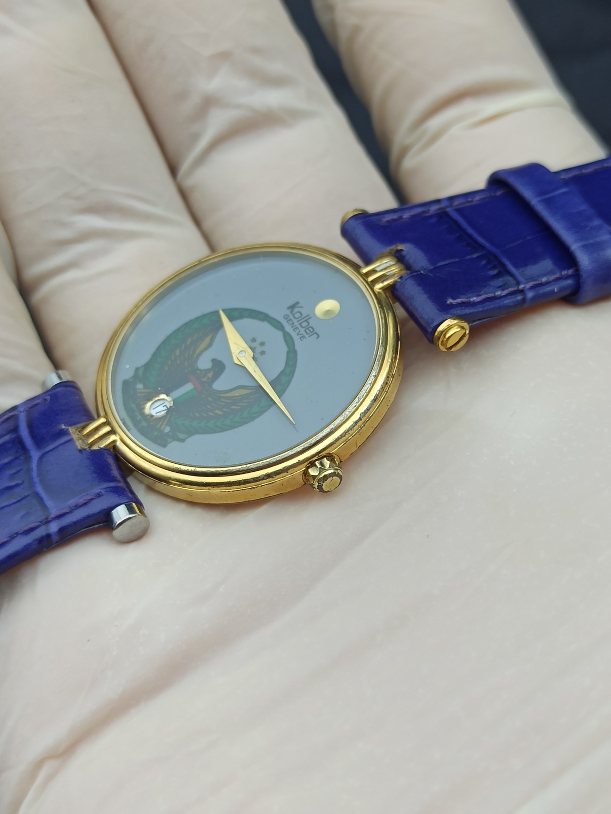 Rare Kolber Geneve United Arab Emirates Coat of Arms Gold Tone Quartz Watch