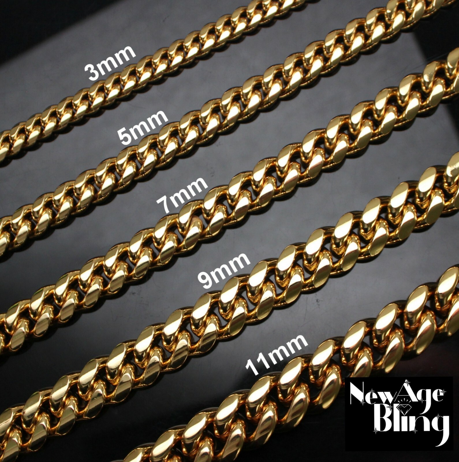 Stainless Steel Cuban Curb Chain Gold Plated Mens Necklace 3/4/5/7/9/11mm