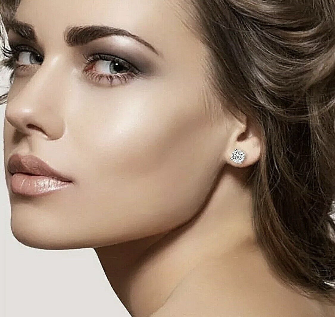 9.00 Ct Round Cut VVS1/D Lab Created Stud Earrings 14K White Gold 10mm Push Back
