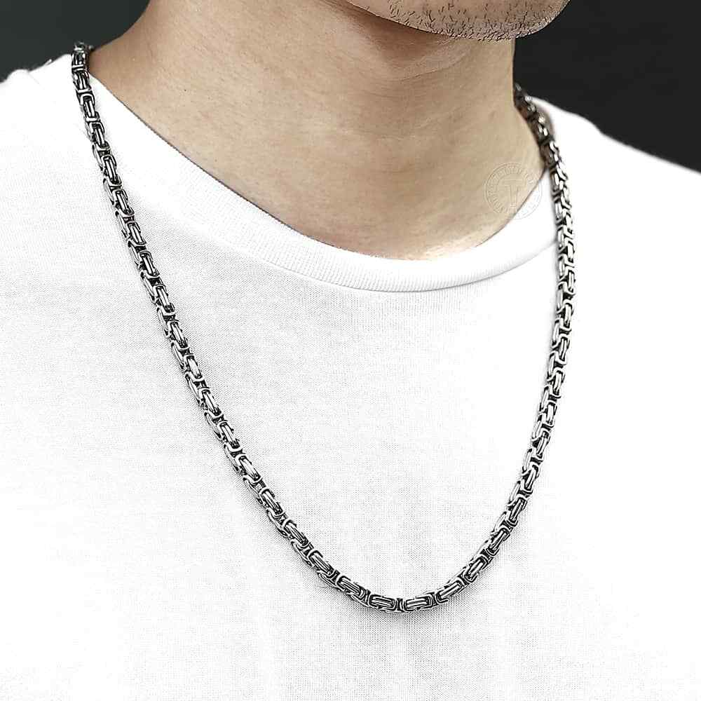 5mm Stainless Steel Necklace Byzantine Box Link Mens Chain 18″-24″