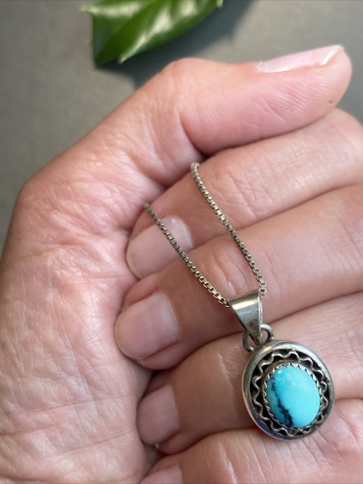 Vintage Turquoise Pendant Necklace Estate Fine Jewelry Pre-owned Roie Jaque Sgnd