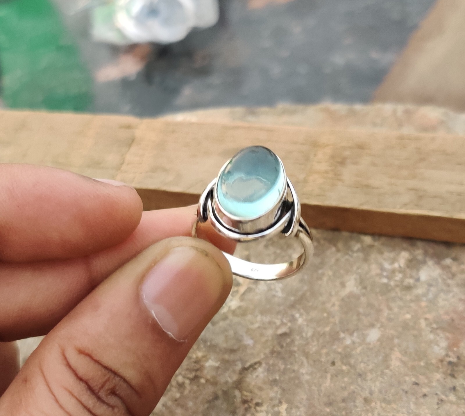 Natural Aquamarine Gemstone Ring 925 Sterling Silver Free Shipping Unique Ring