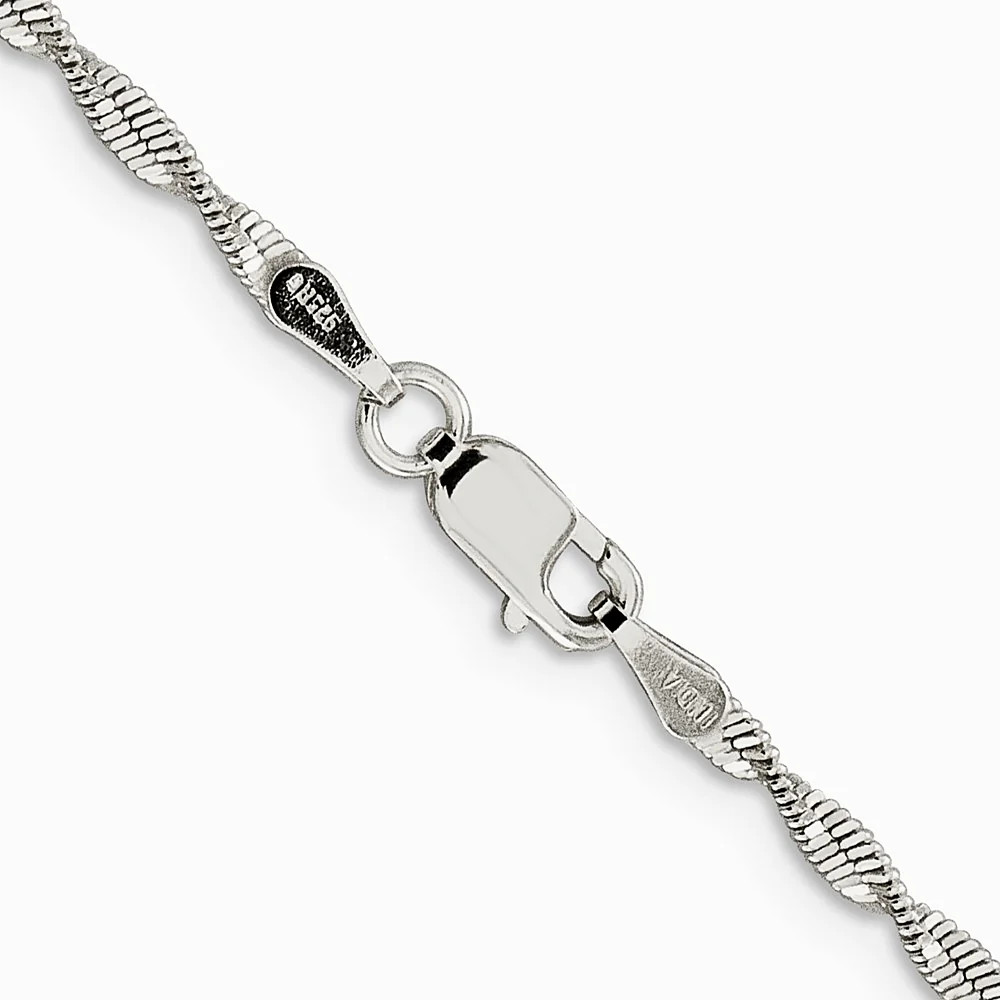 Sterling Silver 2mm Twisted Herringbone Chain Necklace 16″-24″
