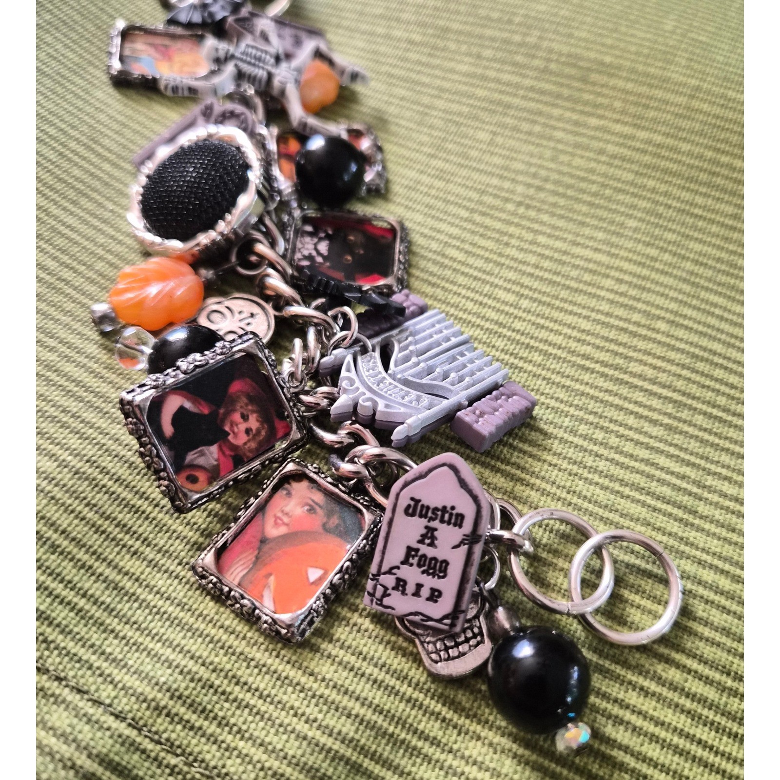 Halloween Charm Bracelet Vintage Style Spooky Skeleton Gravestone Gothic Jewelry