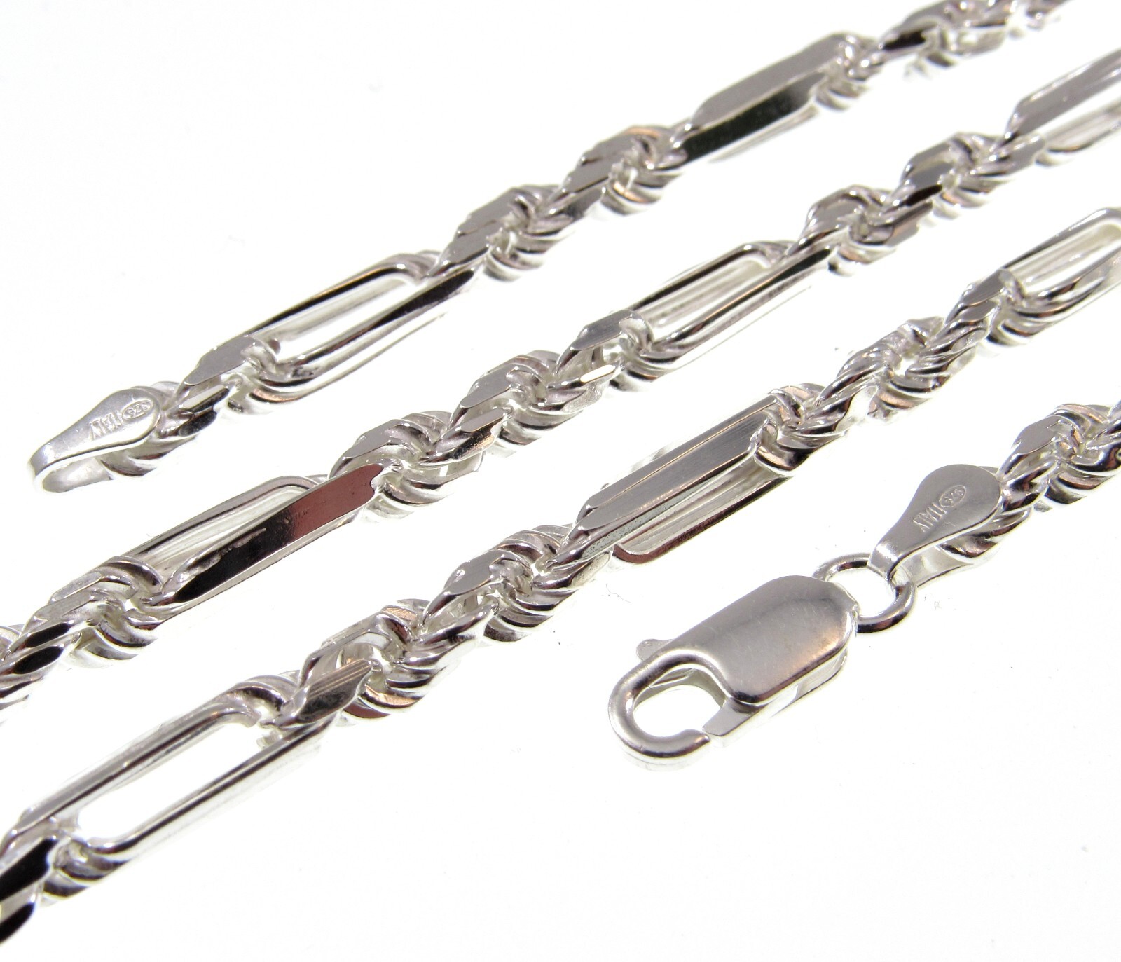 4MM Solid 925 Sterling Silver Men’s Italian Figarope Chain Necklace or Bracelet