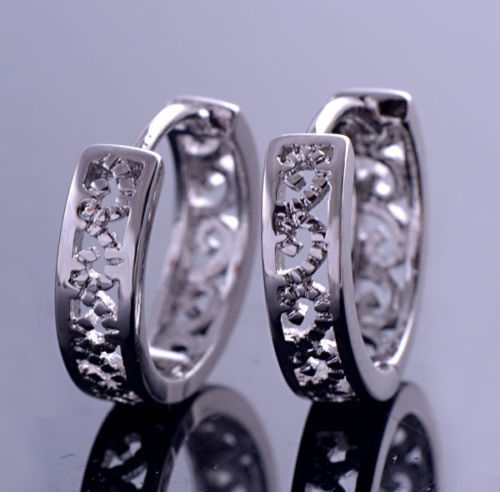 Pretty New White Gold Filled Scroll Openwork Round 3/4″ Hoop Earrings
