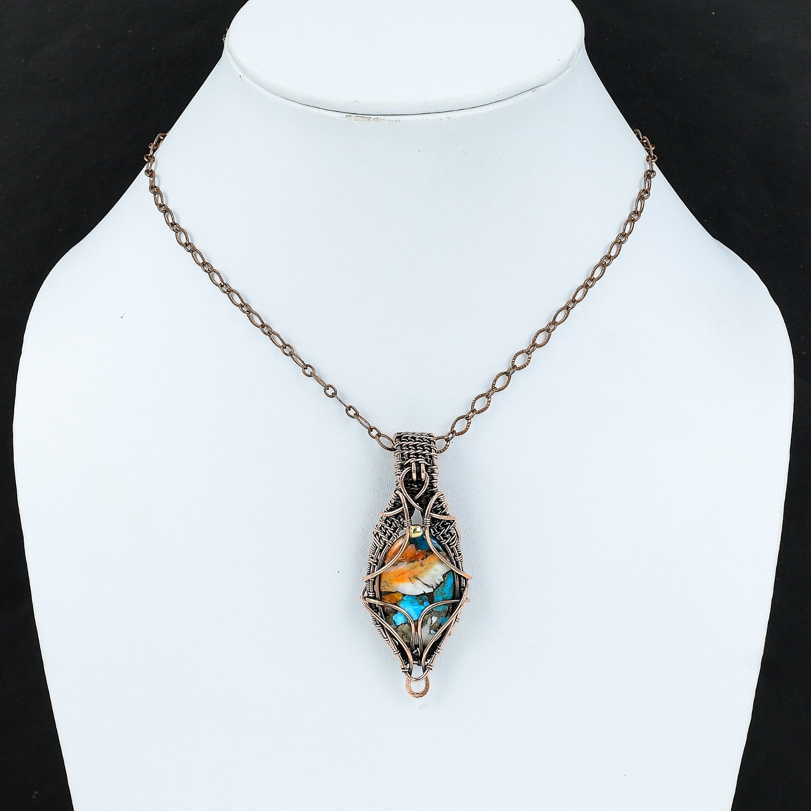 Gift For Her Spiny Oyster Turquoise Wire Wrapped Pendant Copper Jewelry 2.64″