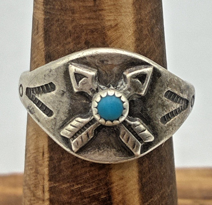 Sterling Silver Crossed Arrows Turquoise Ring Southwestern Size 7 3.4g