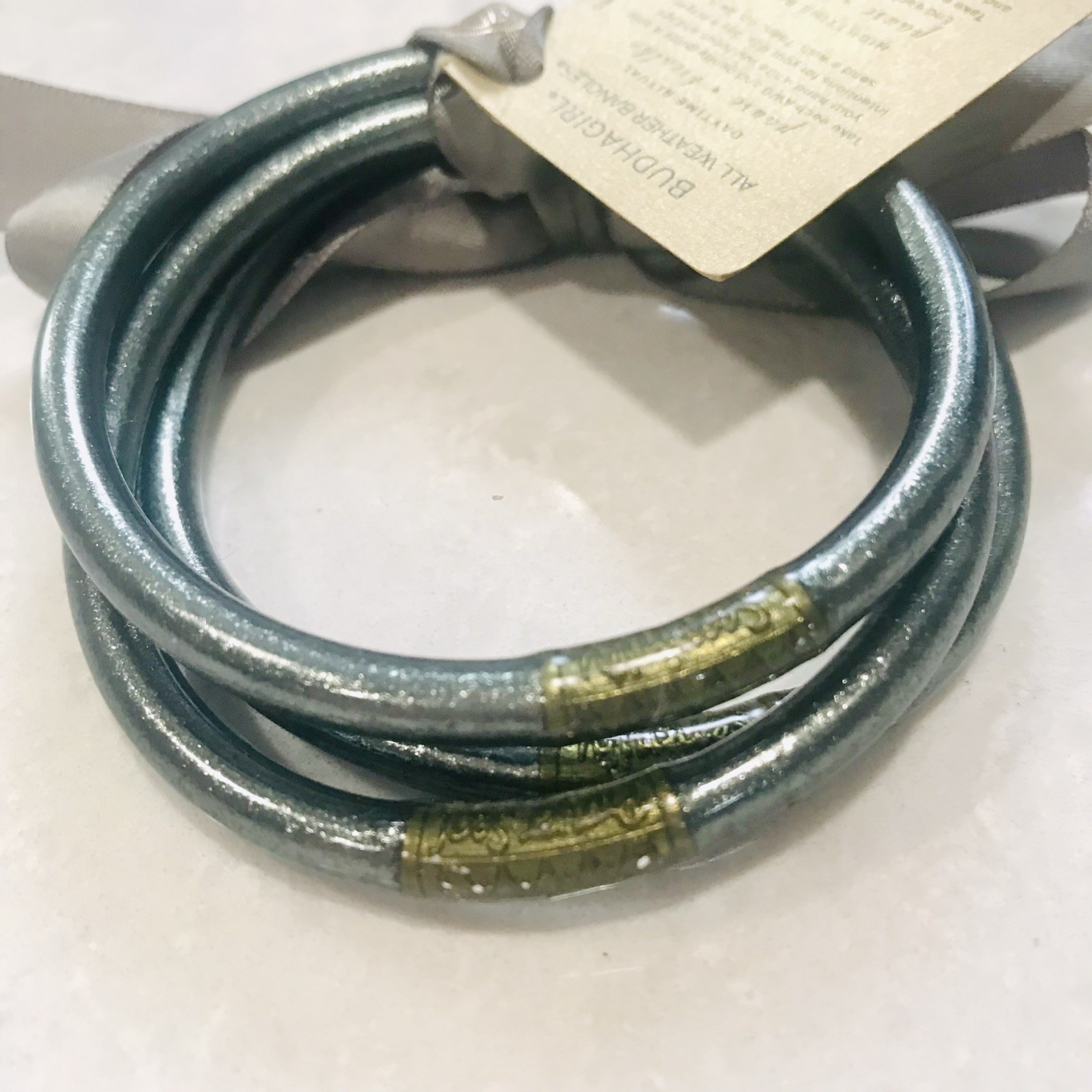 3 – BudhaGirl bangles All Weather Graphite Pause Breathe Large NWT Waterproof
