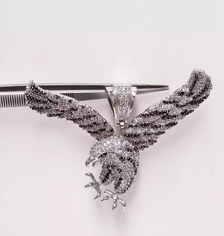 3Ct Round Cut Real Moissanite Eagle Charm Men’s Pendant 14K White Gold Plated