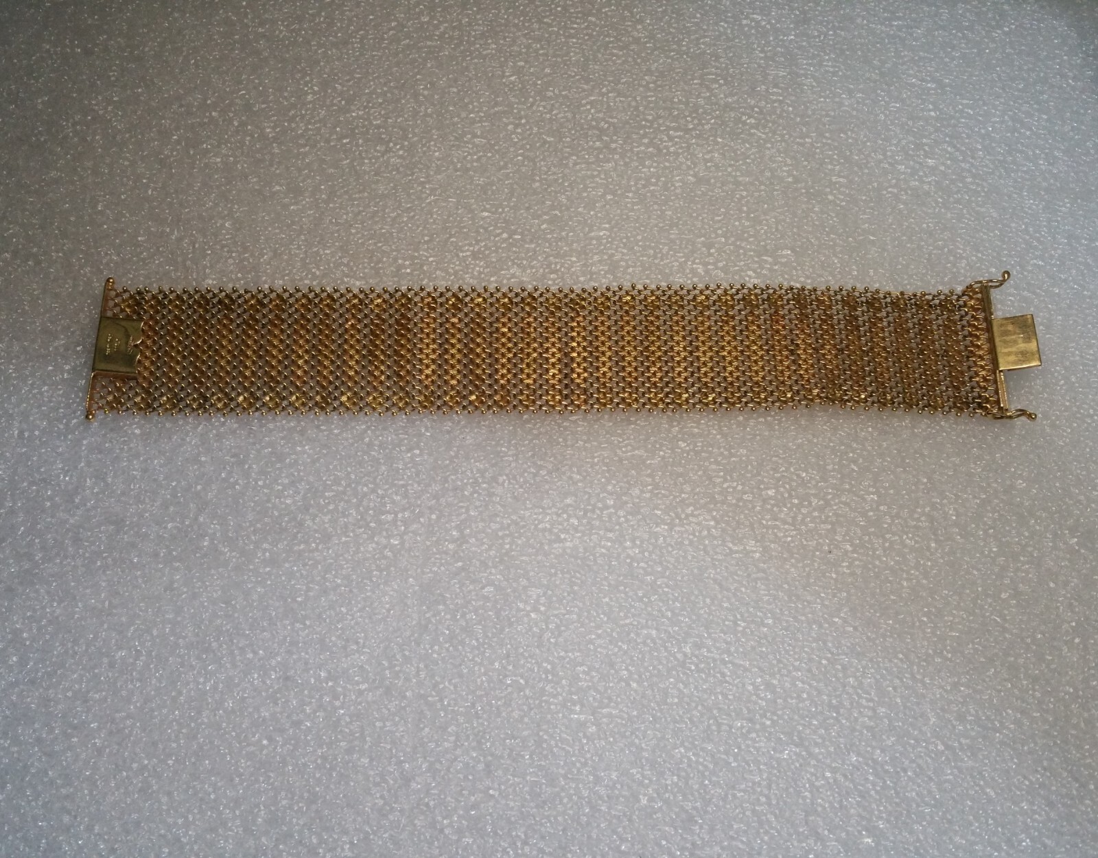 Vintage Italian Mesh Bracelet 18k Gold Charm Wide Yellow Woven Men Women Old