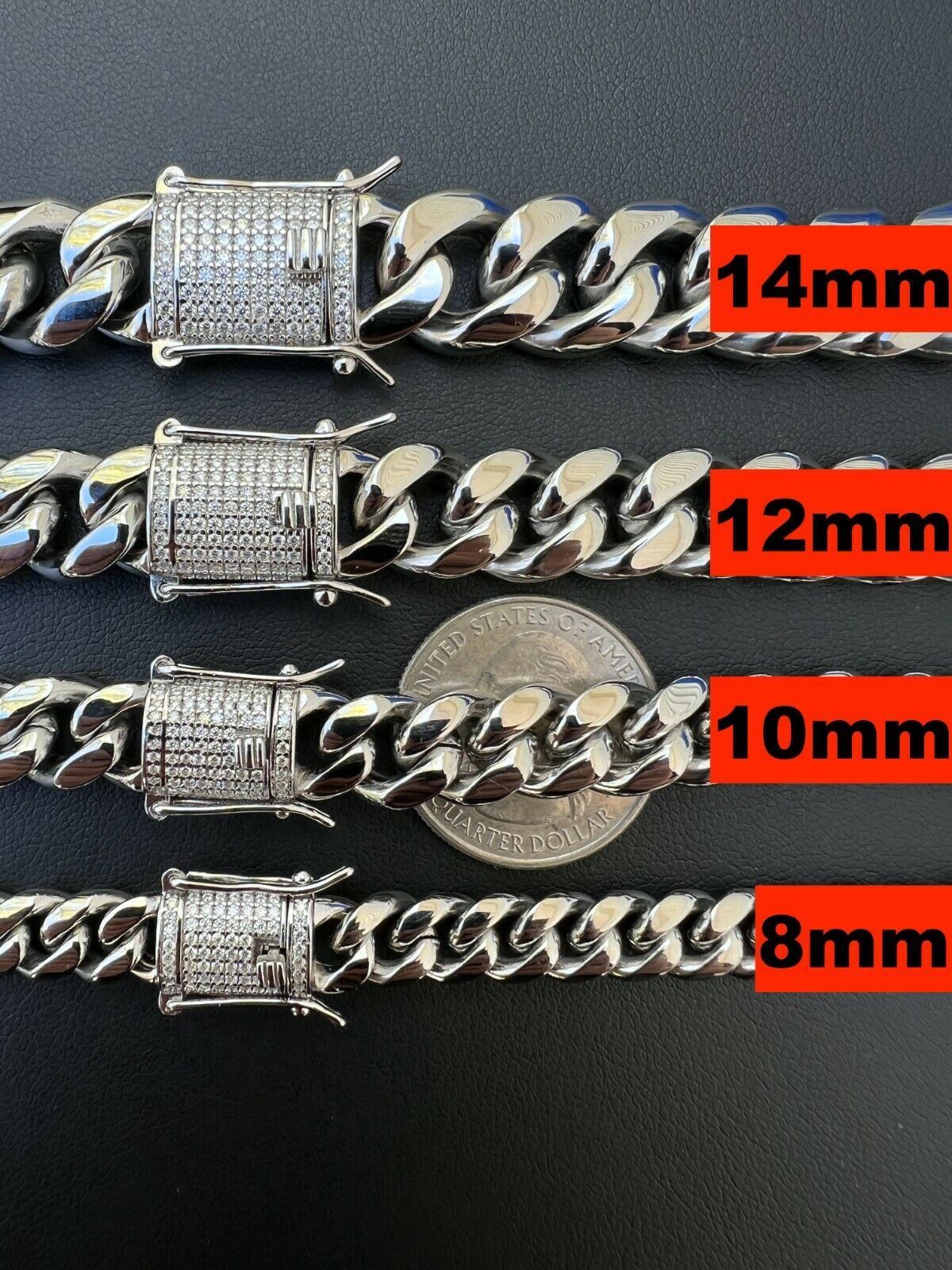 Miami Cuban Link Stainless Steel Chain Necklace Iced MOISSANITE Clasp Hip Hop