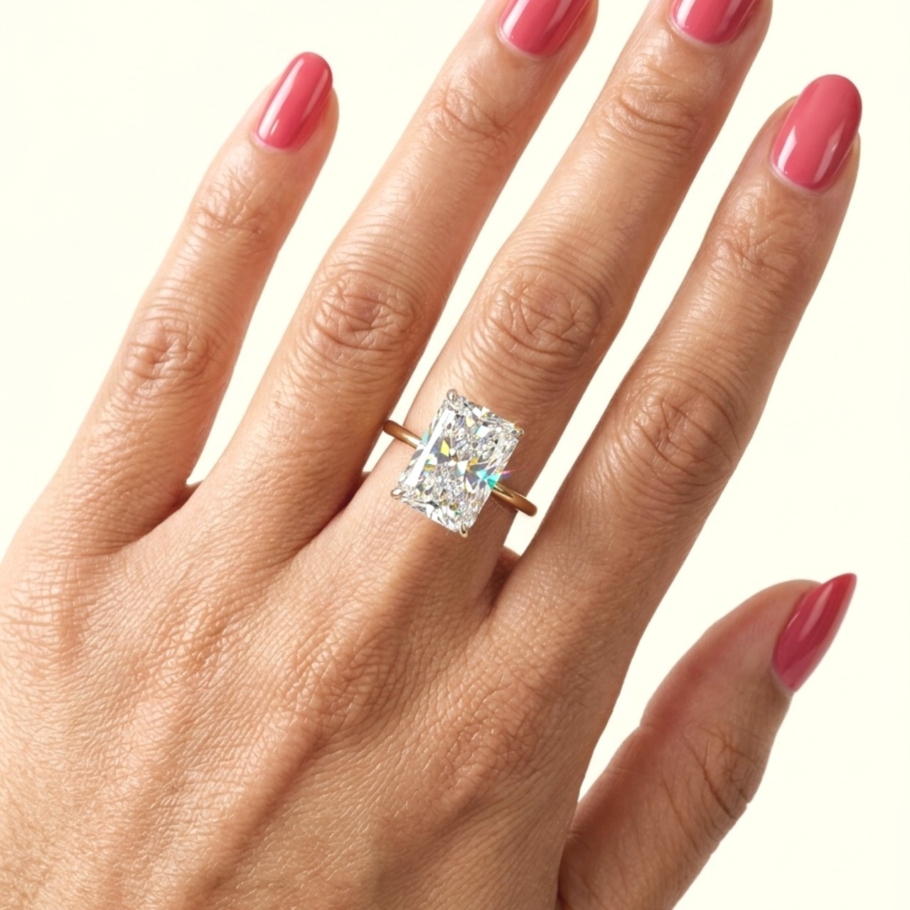 4 CT Radiant Cut Moissanite Engagement Ring Solitaire 14K Yellow Gold VVS1