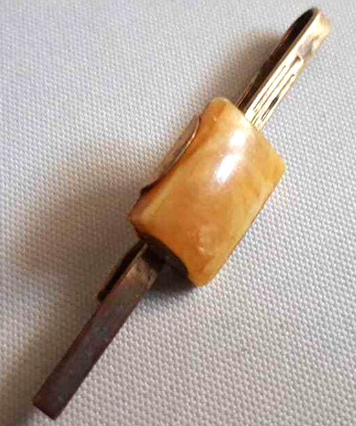 Vintage Brass Tie Bar Clip with cabochon Bakelite