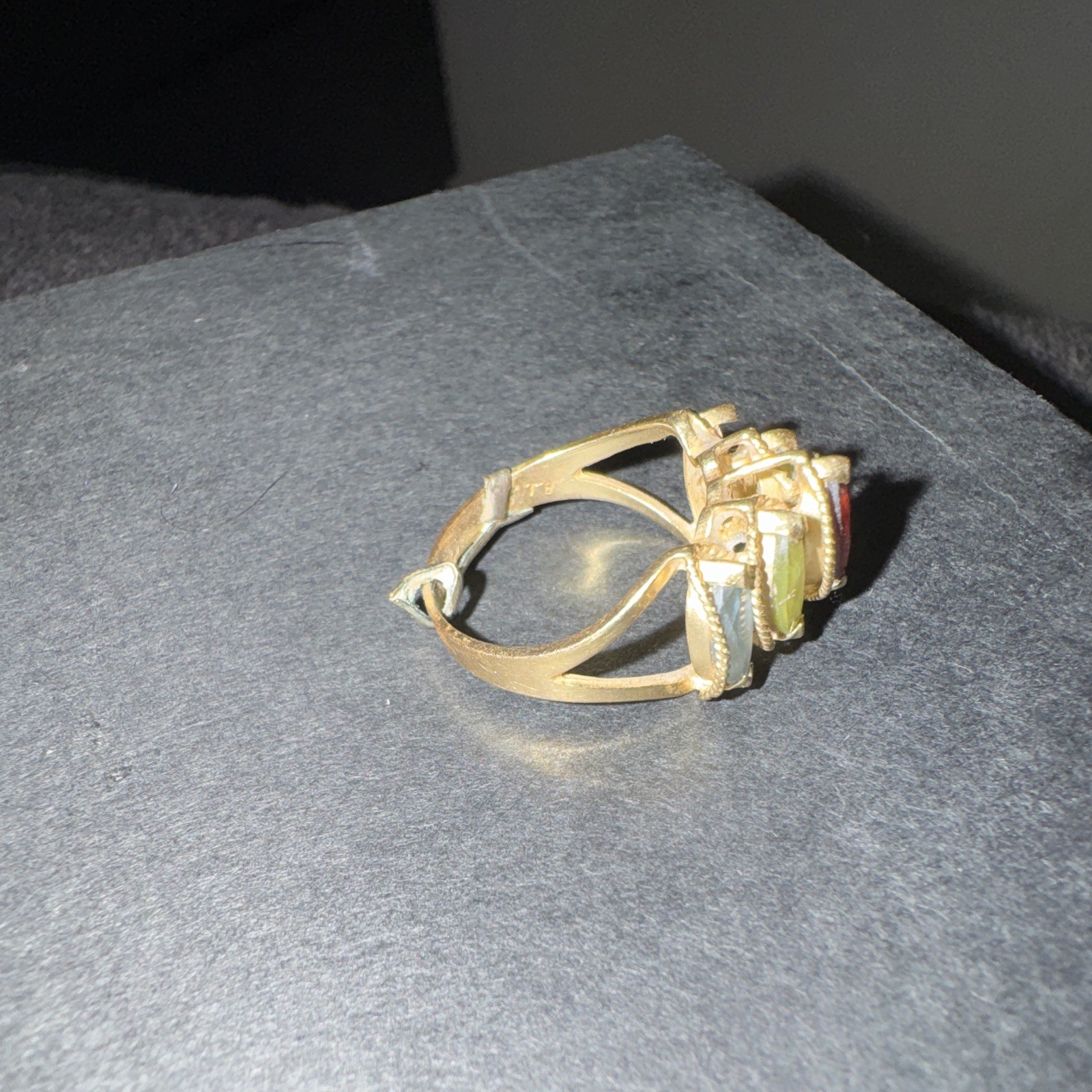 Gold Tone Adjustable Multi-Stone Cocktail Ring, Size 7, Yellow Gold