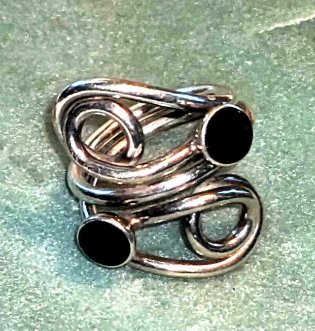 995 Fine Silver & Black Onyx Adjustable Ring