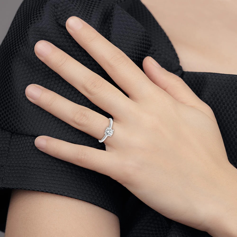 Sterling Silver Rhodium-Plated Solitaire Round CZ Ring