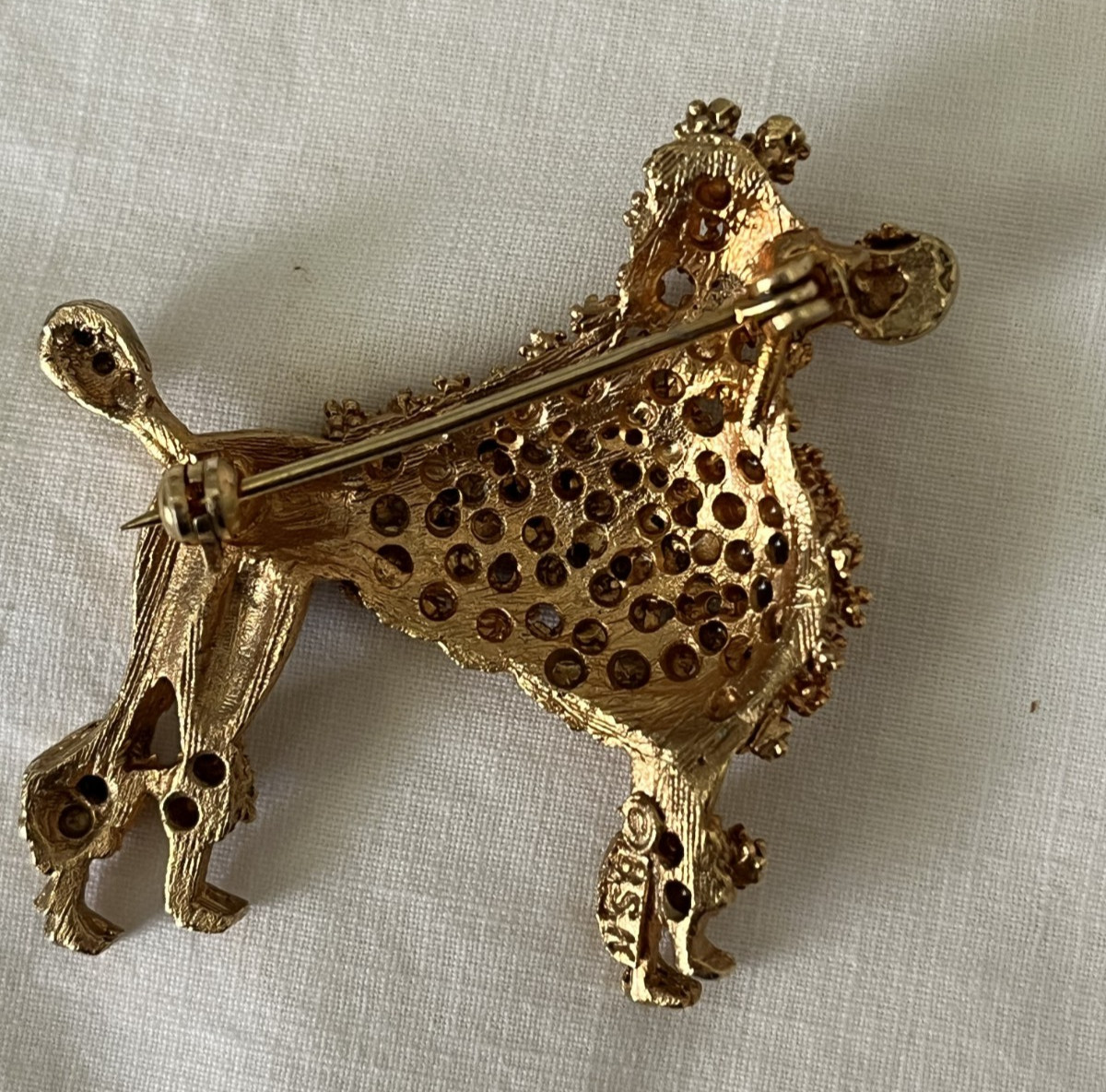 Vintage New York City B.S.K Jewelers Gold Tone French Poodle Dog Brooch Signed