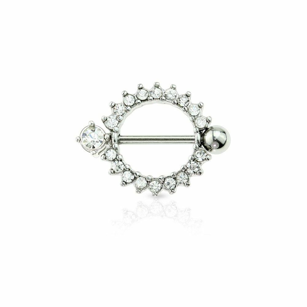 Nipple Shield Rings Paved Round Surgical Steel 14ga- Sold as a Pair
