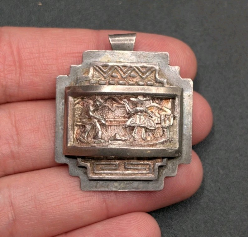 Vtg Sterling Silver 925 Ornate Openwork Cutout Peru Peruvian Brooch Pin Pendant