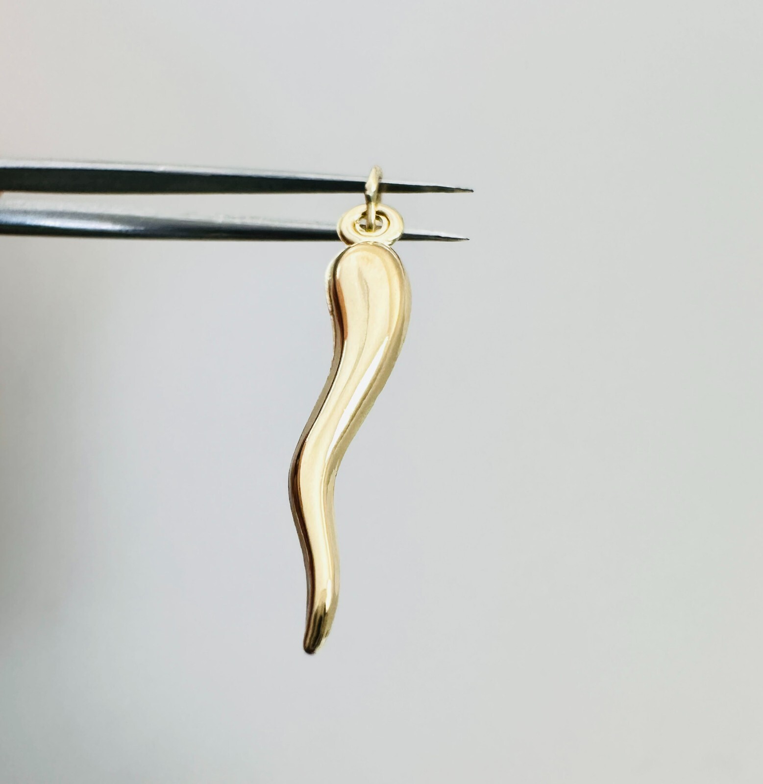 14K Solid Yellow Gold Polished Italian Horn Lucky Charm Pendant 28x4mm, 1.1″