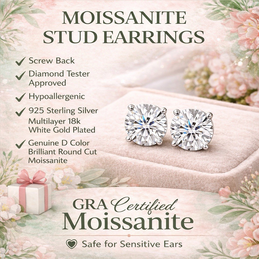 3mm-8mm VVS1 Moissanite Screw back Stud Earrings 925 Silver Mens Ladies Women