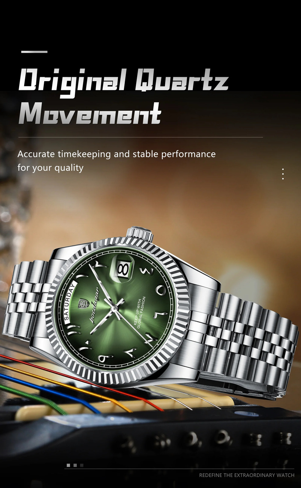 Stainless Steel Waterproof Quartz Watches For Mens Arabic Numerals POEDAGAR