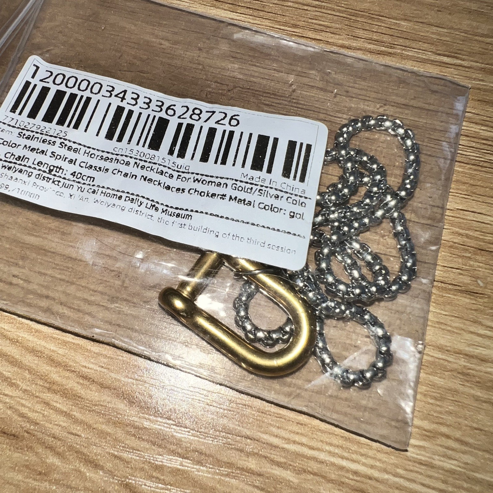 Horse Bit Pendant Chain Two Tone Necklace. Stainless Steel. New. Screw Closure.