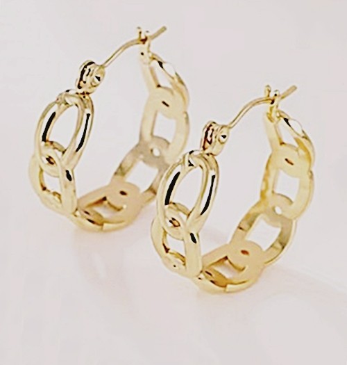 Stainless Steel Gold Finish Chain Link Hoop Earrings,