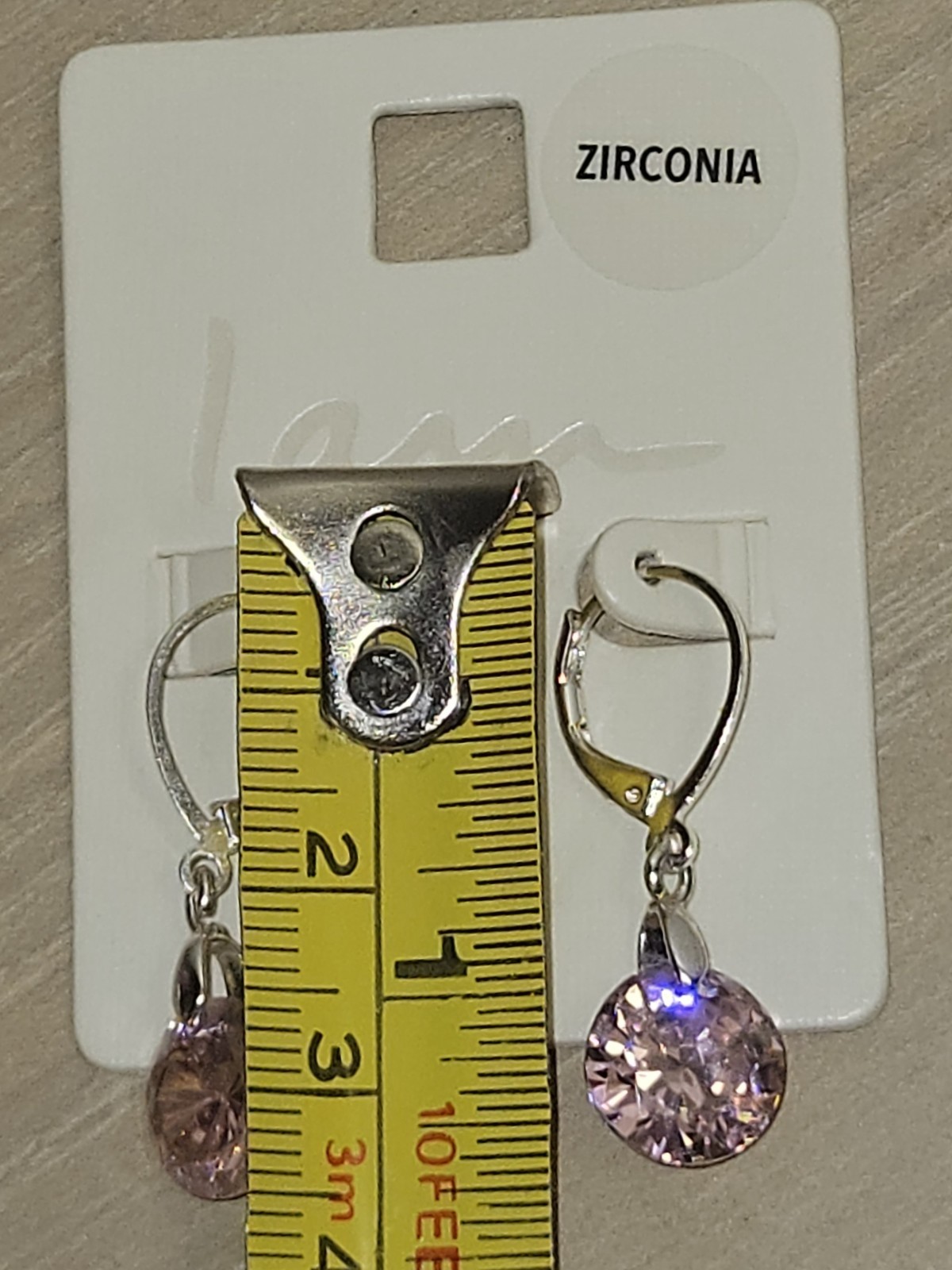 I AM PINK CUBIC ZIRCONIA SILVER TONE CRYSTAL DANGLE EARRINGS LEVERBACK