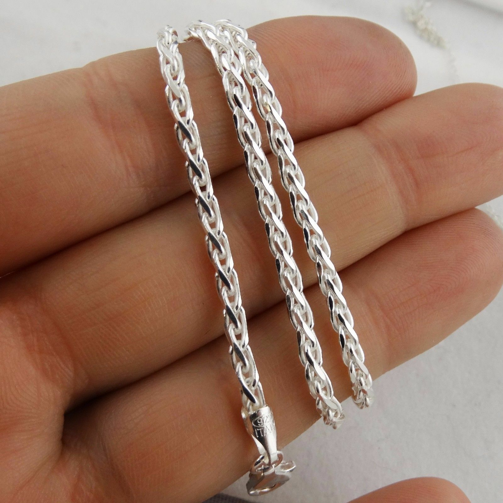 3mm Spiga Wheat Chain Necklace – 925 Sterling Silver – 080 Italian 16″-30″