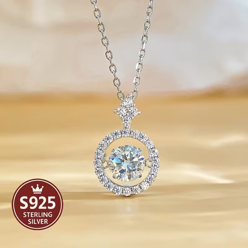 Dancing Stone Moissanite Necklace S925 Sterling Silver Pendant Heartbeat