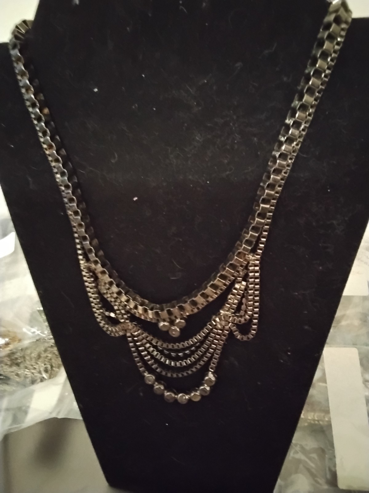 Silver Tone Layered Curb Chain Statement Necklace – No Stone, Fashion Costume